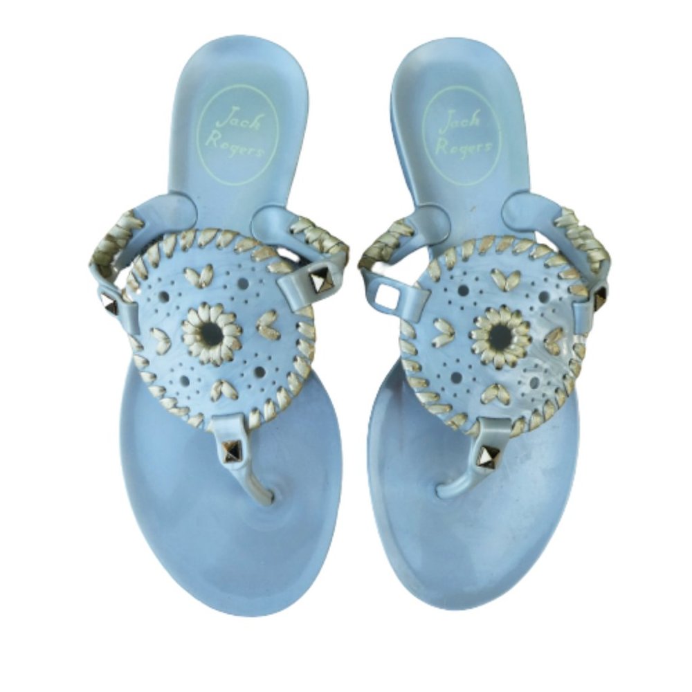 Jack Rogers Georgica Jelly Sandals Flat Heel Pool Beach Rubber Sole Silver Gray